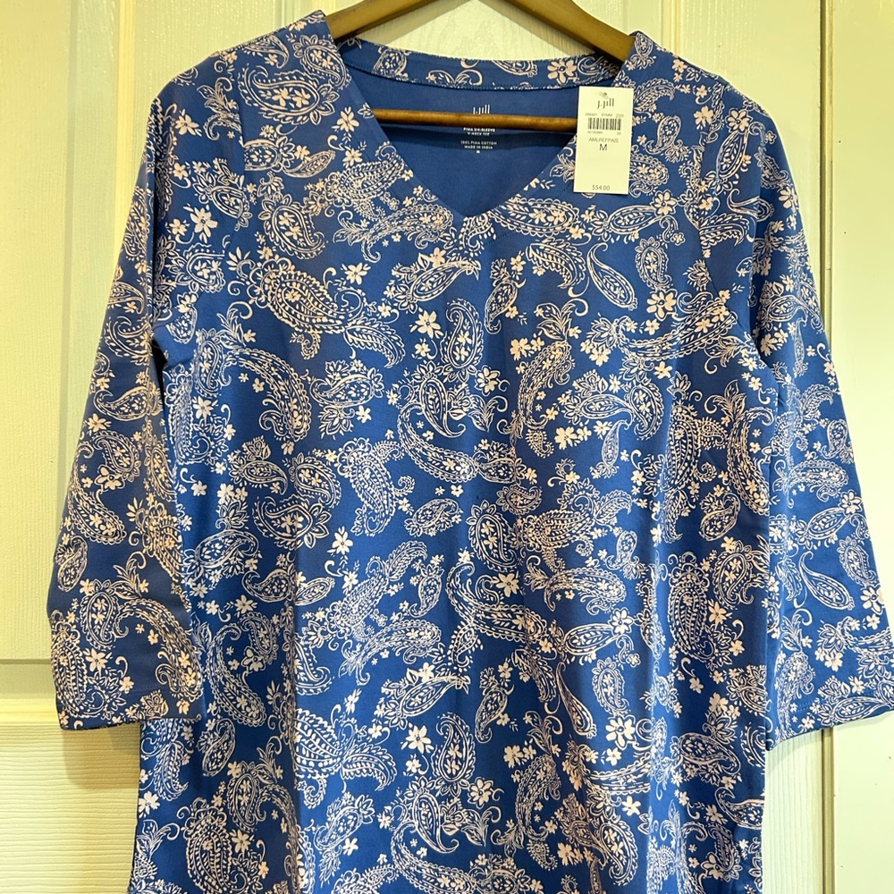 NWT J. Jill Blue and White Paisley Blouse